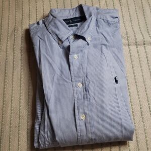 Ralph Lauren men's button down long sleeve "blake" blue/white mini stripe large